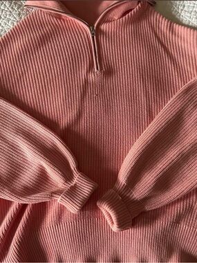 aerie Pink Ribbed Half-Zip Hoodie Sweater